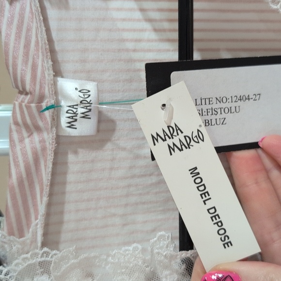 Mara Margo Women's Pink and White Lace-Up Blouse - Picture 4 of 10